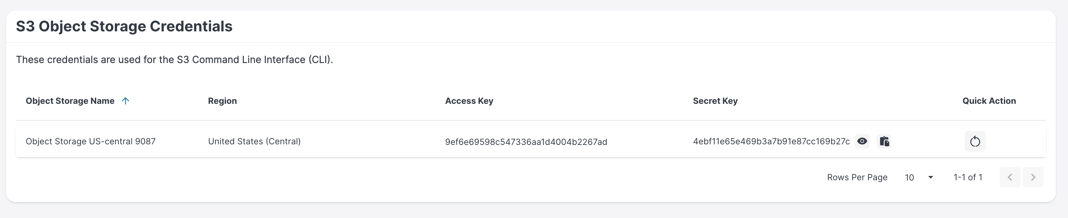 cotabo object storage credentials